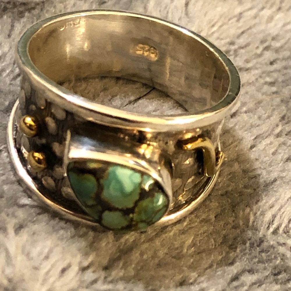 Green Turquoise Ring 925/18K Size8. Handmade by a local Santa Barbara Artist.NWT - Picture 6 of 12